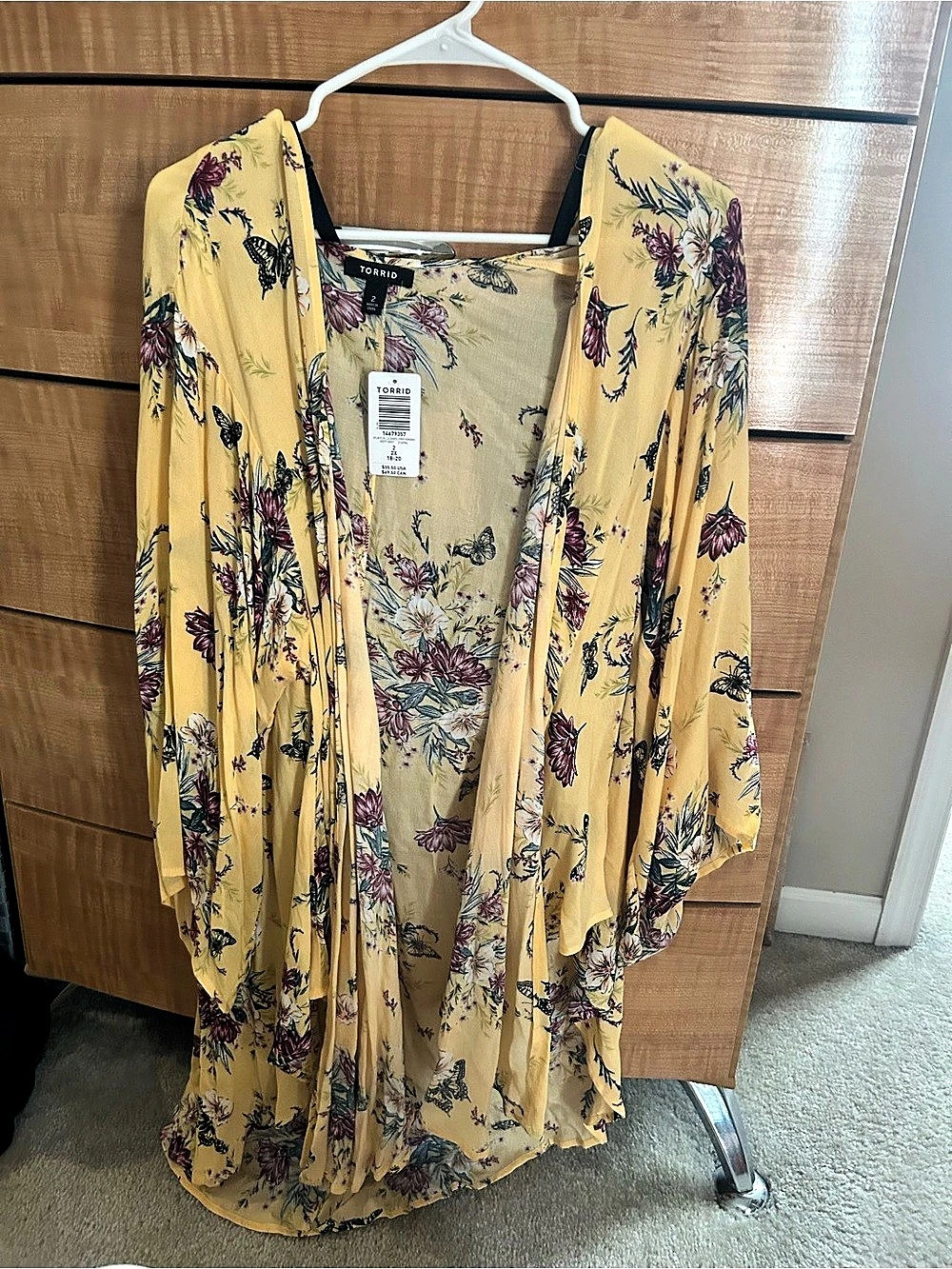 Torrid Yellow Floral Butterfly Crepe Kimono Yellow & Multicolor 2X